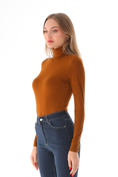 penyebizden Γυναικείο φορμάκι Viscose Full Turtleneck με κουμπωτά - Καφέ