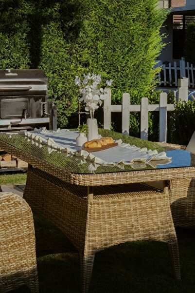 Konyaaltı Çeyizevi 45x150 cm Premium Keten Masa Örtüsü Runner Krem Renk