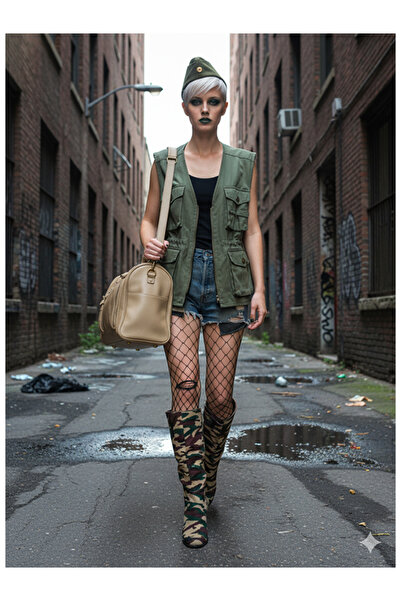 Namaste Vintage Kamuflaj desenli topuklu vintage çizme