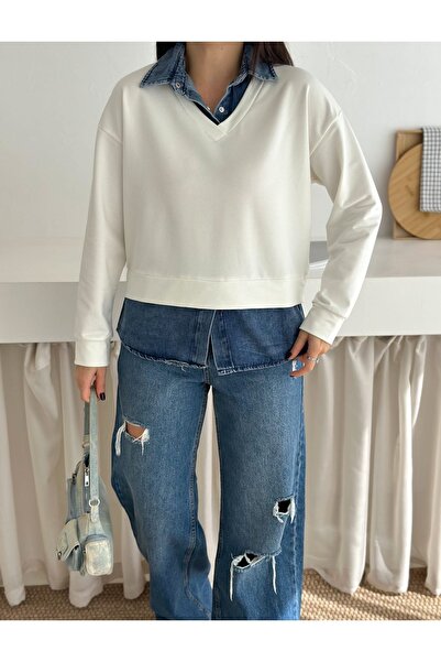 Ergün Blugi de damă cu detaliu 2iplik swea tricou