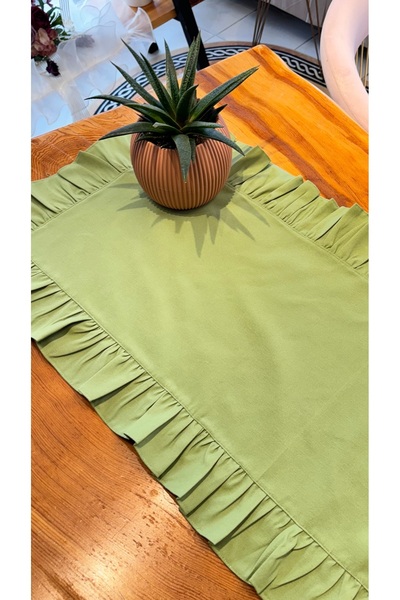 Konyaaltı Çeyizevi 45 x 150 cm Keten Leke Tutmaz Keten Runner Açık Yeşil
