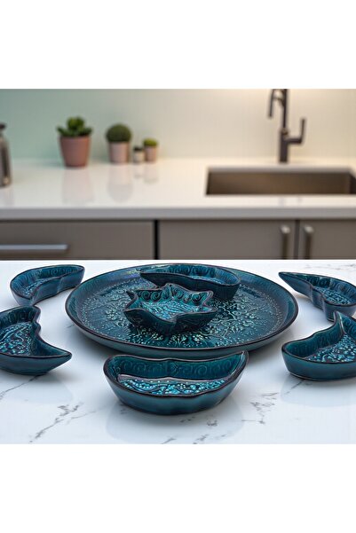 sharpart Authentic Patterned Embossed Ceramic 8-Piece Breakfast and Snack Presentation Set