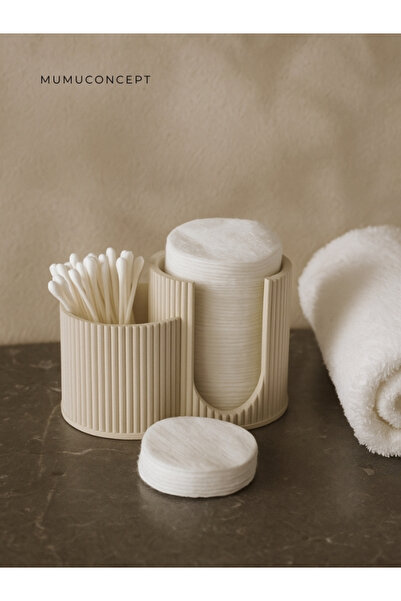 Mumu Minimalist Banyo & Makyaj Masası Düzenleyici - Kulak Çubuğu ve Pamuk Ped Organizatör Beyaz