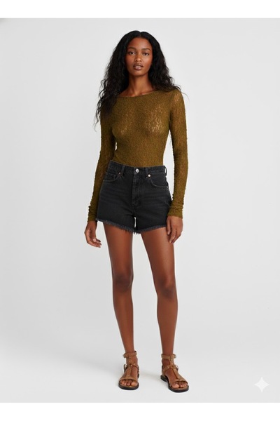 Dilvin 31312 Καγιάκ Λαιμόκοψη Δαντέλα Μπάλα-Σκούρο Πράσινο