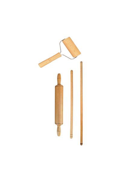 İKRARR İkrar Ahşap 4 Parça Hamur Açma Seti Rulo Merdane, 2 Adet Clops (Orta k...