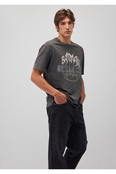Mavi Batman Baskılı Antrasit Tişört Loose Fit / Bol Rahat Kesim 0611673-80022