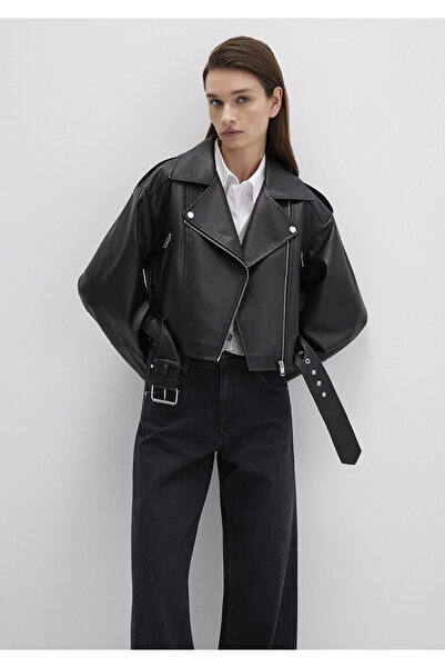 Mavi Siyah Suni Deri Crop Ceket Regular Fit / Normal Kesim 1110375-900