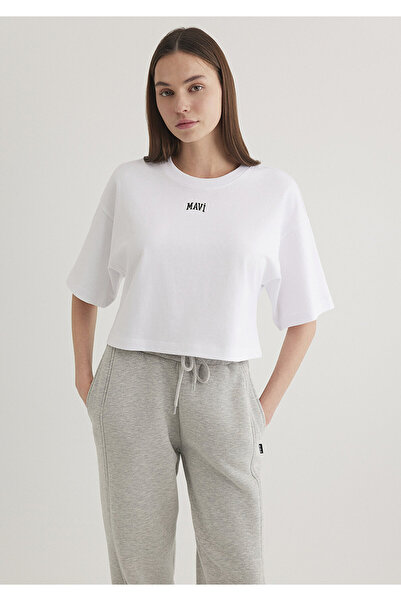 Mavi Τυπωμένο λογότυπο Λευκό T-Shirt Crop Crop / Short Cut 1611585-620