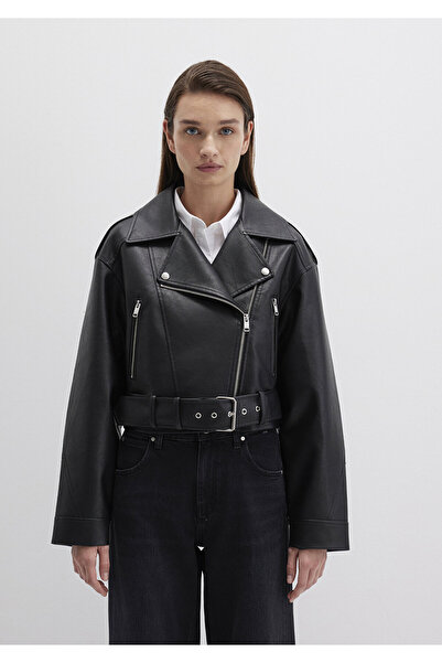 Mavi Siyah Suni Deri Crop Ceket Regular Fit / Normal Kesim 1110375-900