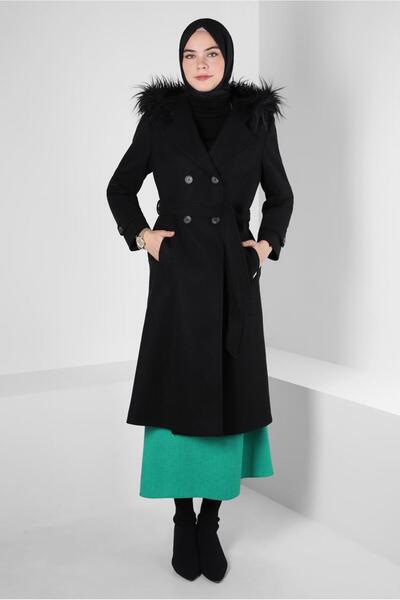 Alvina Jachetă cu glugă și curea din blană 90302