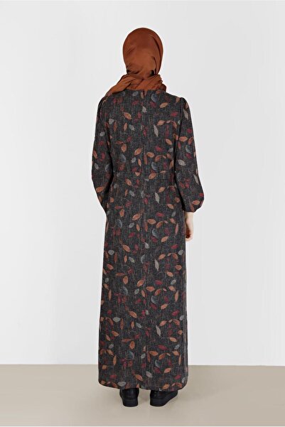 Alvina BELİ BÜZGÜLÜ MANŞETLERİ LASTİKLİ DESENLİ ELBİSE 42336