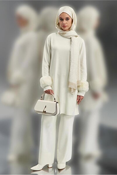 Alvina طقم تريكو 44950 - بنطلون بتفاصيل فرو