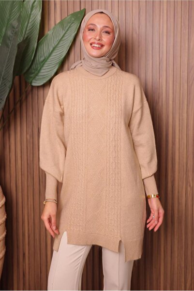 TRENDTESETTÜR Women's Beige Knit Tunic t 2307