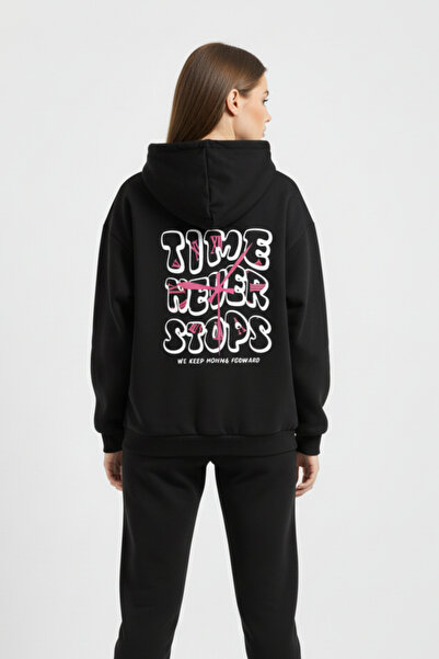 UNCİA OUTDOORS Unisex Oversize Hoodie TIME Printed