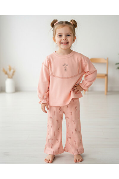 Ege Bebek Set cu fete elegante pentru fete de 2-3-4-5-6 ani, cu broderie florală, colanți largi