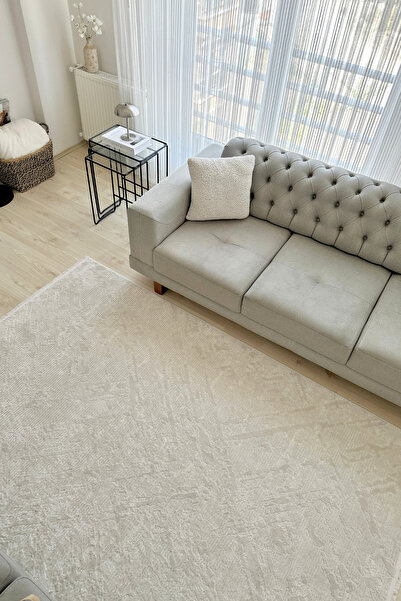 Cool Halı Nevada 2504 Krem Bej Makine Halısı Yumuşak Kabartmalı Düz Halı Yazlık Oda Oturma Odası Salon Halısı