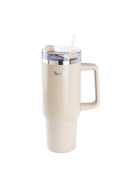 Tantitoni Move Light Brown Stainless Steel Thermos Cup with Straw 1.2L