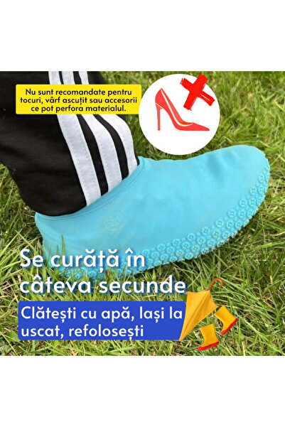 Empria Protectii pentru incaltaminte, impermeabile de silicon, anti-alunecare, marime S 30 - 34, Bleu