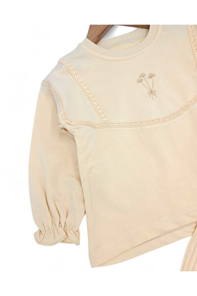 Ege Bebek Girl's Flower Embroidered, Wide Leg Leggings, Seasonal 2-3-4-5-6 Years Old Stylish Girl's Set