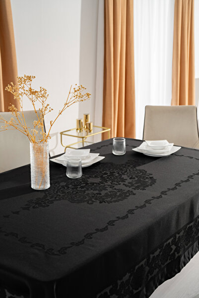 Tropikhome Jumbo Jakar Siyah Sıvı Geçirmez Kumaş 110x160 Masa Örtüsü