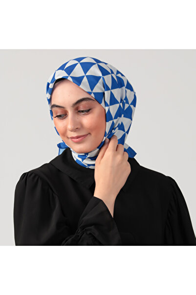 ipekistanbul Eșarfă din mătase din bumbac - model triunghi - Saks Blue