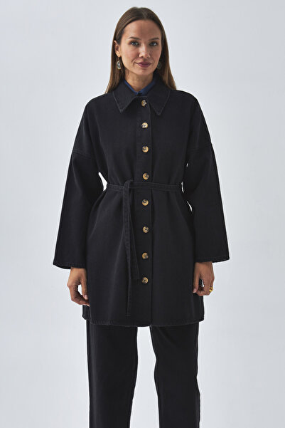 ZÜLAYS Oversize Denim Gömlek Siyah