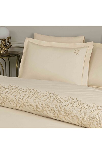 Linens Premium Zendea Pamuk Brode Çift Kişilik Nevresim Takımı Bej