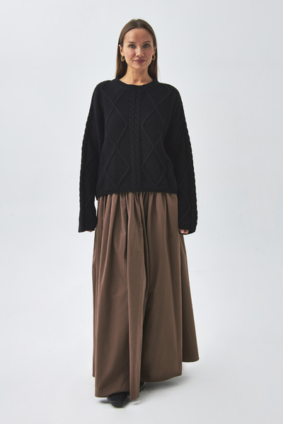 ZÜLAYS Yüksek Bel Pamuk Etek Kahverengi