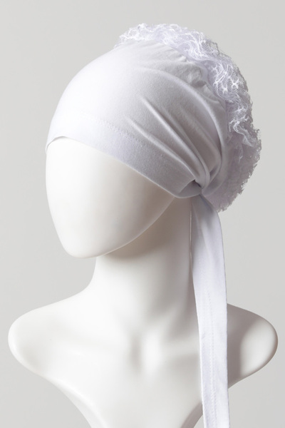 ipekistanbul Dantel Topuzlu Önü Dikişli Bone - Kaliteli Özel Üretim - Beyaz