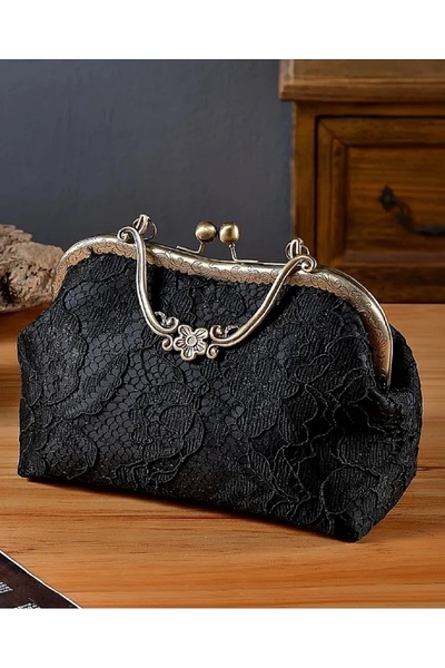 ACAR TAKI Famels/ French Black Lace Geantă neagră elegantă și de înaltă calit...
