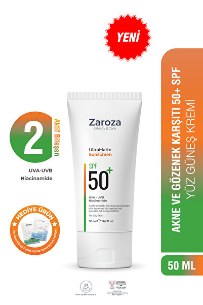 ZAROZA Yüz Güneş Kremi (50 Faktör) - Matlaştırıcı, Yağlı ve Karma Ciltlere Öz...