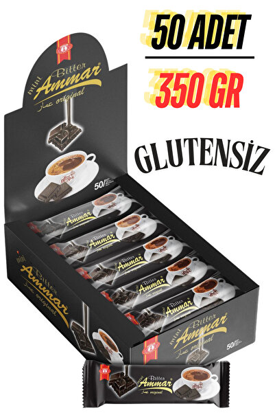 AMMAR Bitter Çikolata Glutensiz (50 Adet = 350GR) Gerçek Bitter Lezzeti Kahve Yanı İkramlık