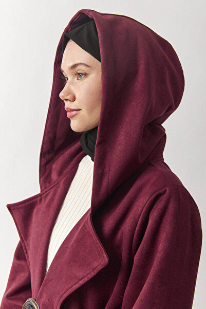ZÜLAYS Kapüşonlu Süet Trençkot Bordo