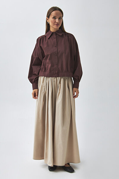 ZÜLAYS Omuzdan Büzgülü Poplin Gömlek Bordo