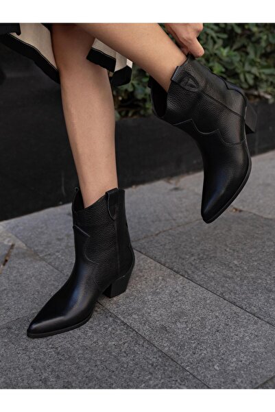 ECENİN BUTİĞİ Marta Siyah Deri Hakiki Deri Kadın Bot