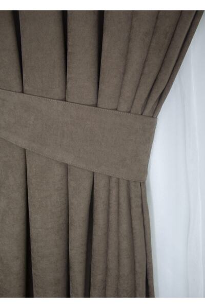 home color home Κουρτίνα φόντου με βελούδινη υφή καφέ κηρήθρας 140x260 Απλό ραμμένο έξτρα κορδόνι
