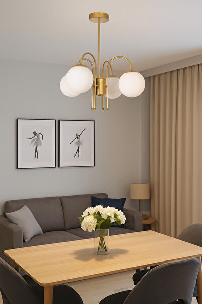 Modavize Zerrin Modern Tasarım Salon Yemek Odası Mutfak Eskitme Renk Beyaz Camlı Sarkıt 4 Lü Avize