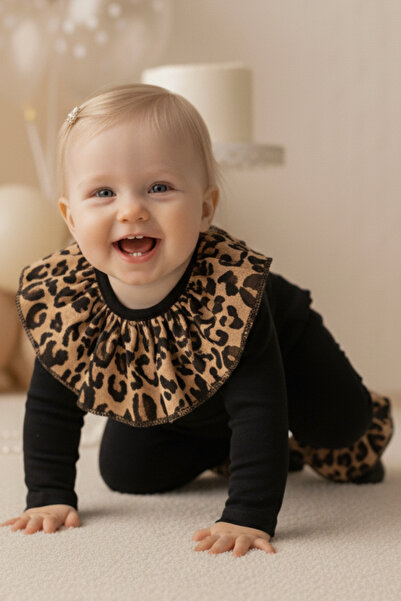Parla Kids Girl's Leopard Collar, Stud Detailed Jumpsuit and Salopet