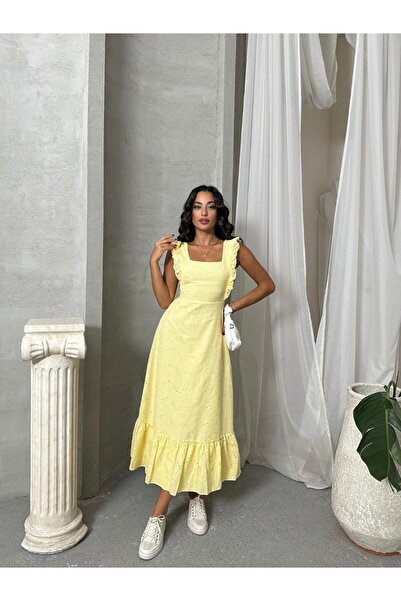 PİNK FLY Women's Bow Tie Detailed Backless Ruffled Scallop Dress