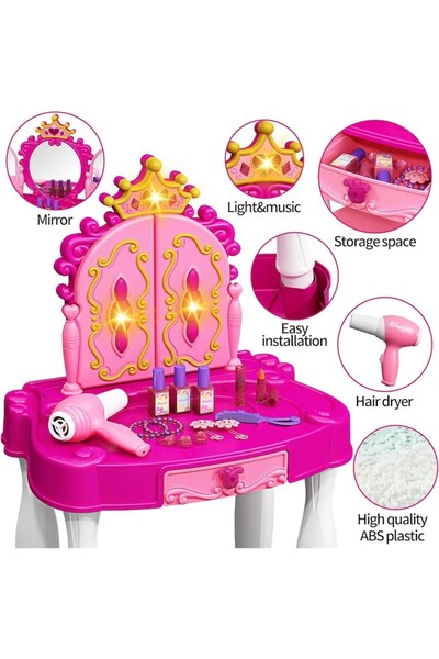 Smart Vibe KinderVibe™ Girls' Makeup Table with Mirror, Stool, Lights, Sounds and MP3 Player