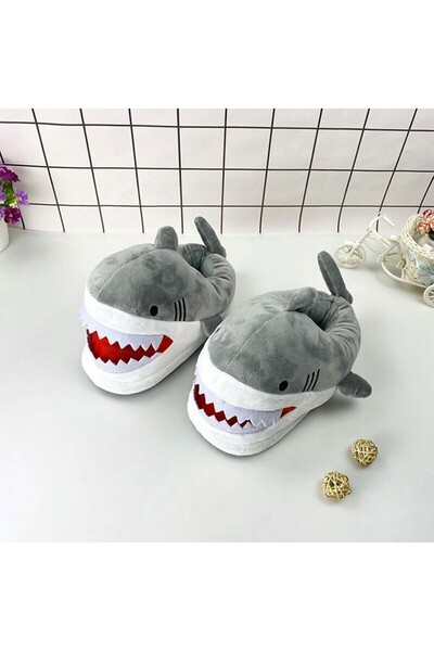 Deniz Terlik Сладки плюшени пантофи с акула и мека вътрешна част и безшумна подметка | Забавни подаръчни домашни пантофи |