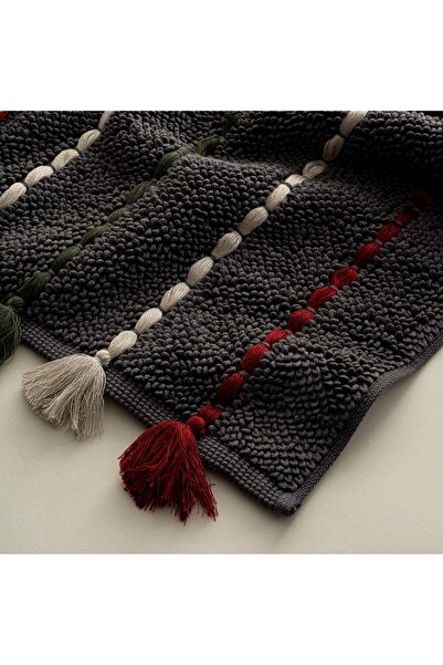 Ecocotton Χαλάκι μπάνιου Katari 100% βαμβακερό κέντημα στο χέρι ανθρακί 50x80 εκ.