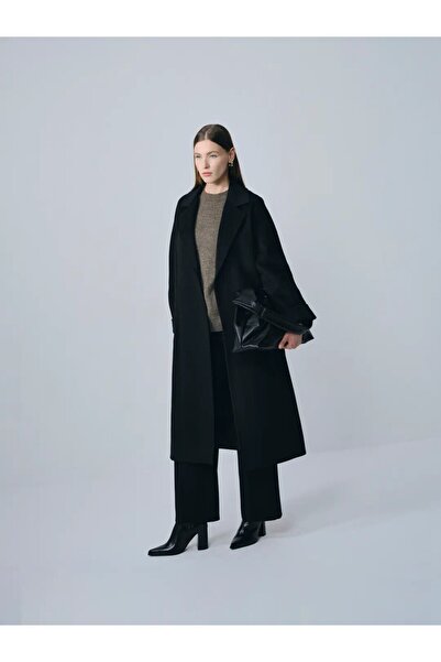 IDA Collection Broşlu Geniş Cepli Oversize Kaban Siyah