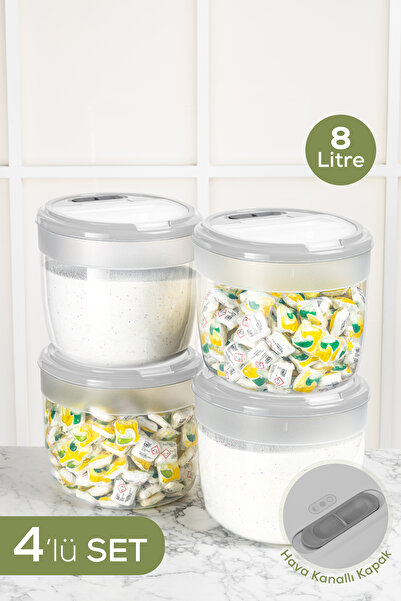 Vienev 4'lü 8 Litre Büyük Boy Plastik Deterjan Saklama Kutusu – Açık Gri Kapaklı