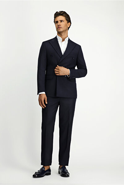 Kiğılı Regular Fit Sivri Yaka Yünlü Kruvaze Kapama Takım Elbise