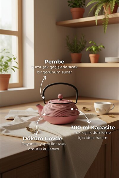 Taşev Bambum Taşev Linden  Sümbül Döküm Demlik 300 ml Pembe