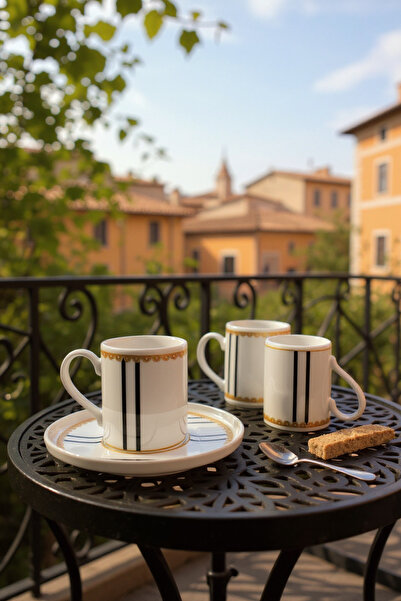 qtahya homes queen of kütahya Art Deco Coffee Cup Set 12 Pcs Porcelain Vertical Line