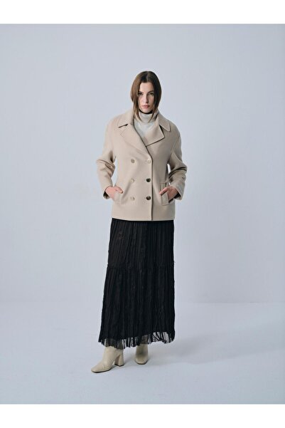 IDA Collection Gold Düğmeli Kruvaze Kısa Kaban Taş