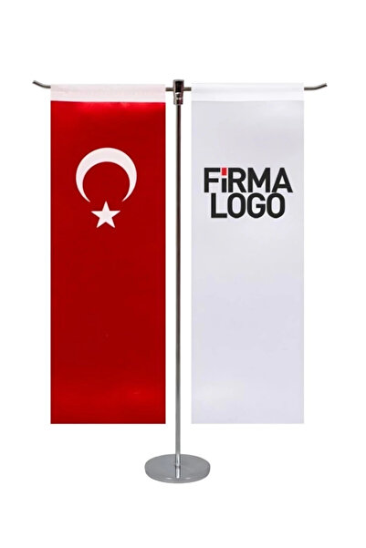 Özcan Tasarım Kişiye Özel Masa Bayrağı - Çift Direk Masa Bayrağı - Logolu Masa Bayrağı - Kırlangıç Bayrak