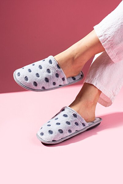 FUGA MODA Papuci de casă cu față închisă, cu buline, gri Alice